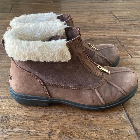UGG Hapsburg Zip Boots Shoes Womens 9 Brown Leather Suede Shearling - Picture 1 of 11